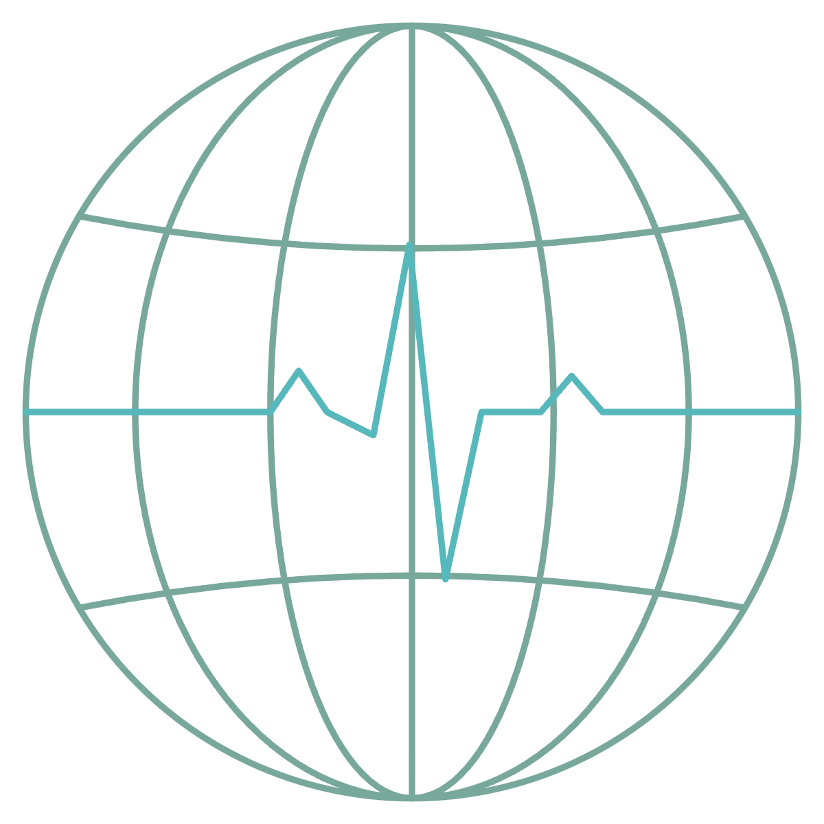 A globe with a heartbeat line running across its equator